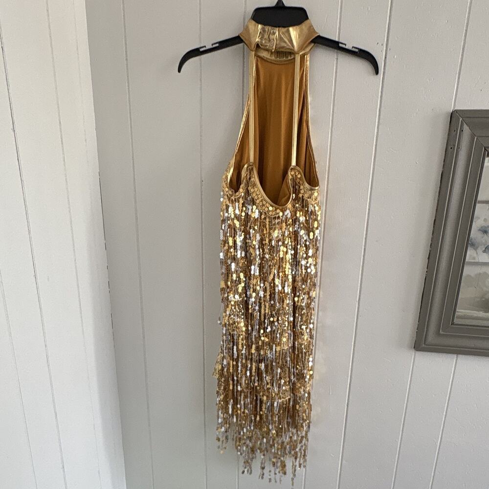 Women’s Weissman Gold And Silver Dance Costume Size XL Sequins Halter Style - Picture 8 of 10